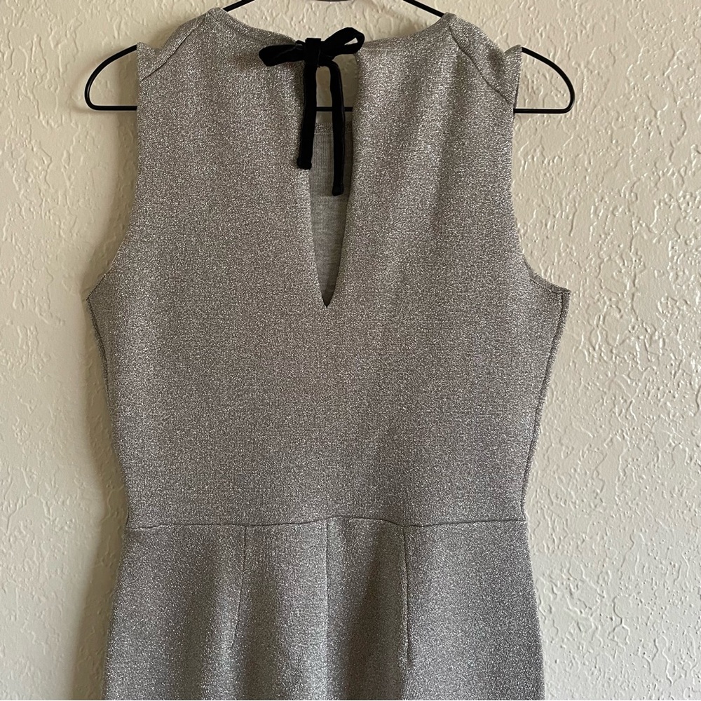 J. Crew sleeveless lurex silver metallic jumpsuit with velvet tie small NEW - Picture 8 of 9